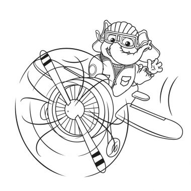 Karakter. Fil uçakta uçuyor. İzole filler büyük koleksiyonu. Vektör, çizgi film.