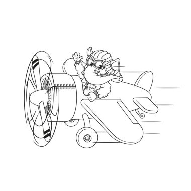 Karakter. Fil uçakta uçuyor. İzole filler büyük koleksiyonu. Vektör, çizgi film.