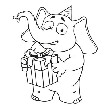 Büyük koleksiyon vektör çizgi film karakterleri izole bir arka plan üzerinde fil. Bir hediye tutar, tebrik