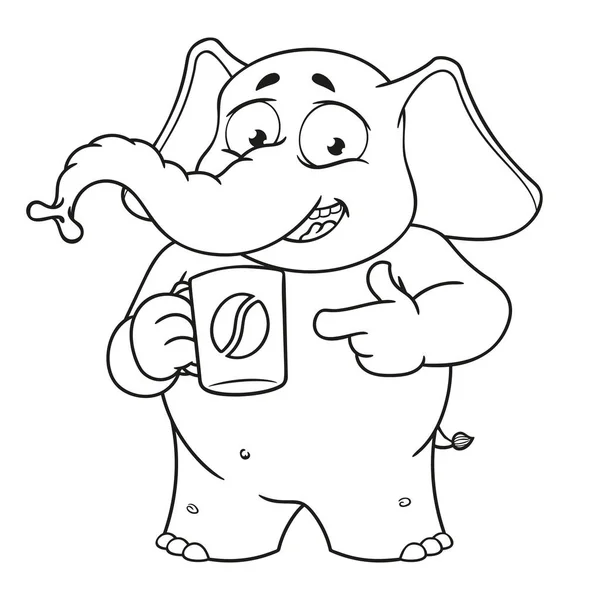 Elefant. Charakter. Kaffeepause. bietet eine Tasse Kaffee. große Sammlung isolierter Elefanten. Vektor, Karikatur — Stockvektor