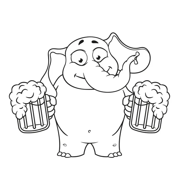 Elefant. Charakter. Er hält einen Becher Bier in der Hand und bietet ein Getränk an. große Sammlung isolierter Elefanten. Vektor, Karikatur — Stockvektor