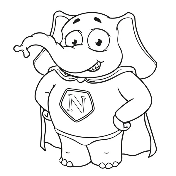 Fil. Karakter. Bir süper kahraman bir kırmızı pelerin içinde. İzole filler büyük koleksiyonu. Vektör, çizgi film