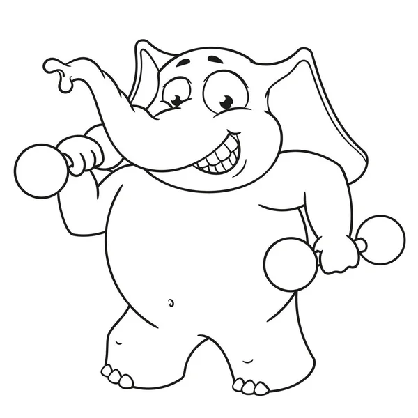 Grandes personajes de dibujos animados vector colección de elefantes sobre un fondo aislado. Deportes, mancuernas en las manos, fitness . — Archivo Imágenes Vectoriales