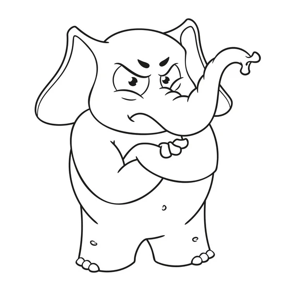 Große Sammlung Vektor-Cartoon-Figuren von Elefanten auf einem isolierten Hintergrund. Wütend, die Arme verschränkt — Stockvektor