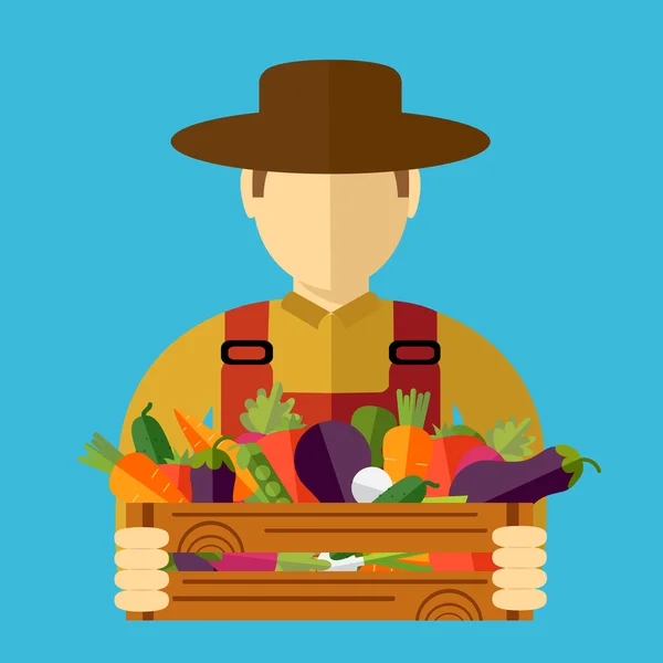Bonde hatt, plockade grönsaker. Vektorillustration, ikon — Stock vektor