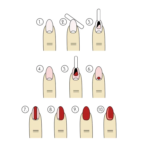 Design de vetor, como fazer uma manicura corretamente. Passos de manicure —  Vetores de Stock