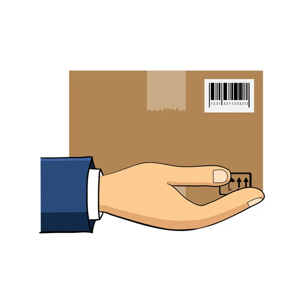 La mano que sostiene el paquete. Concepto de entrega. Ilustración vectorial — Vector de stock