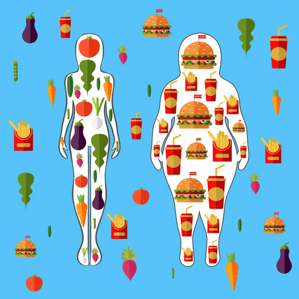 Vektor weibliche Silhouette mit Obst und Gemüse. Illustration — Stockvektor