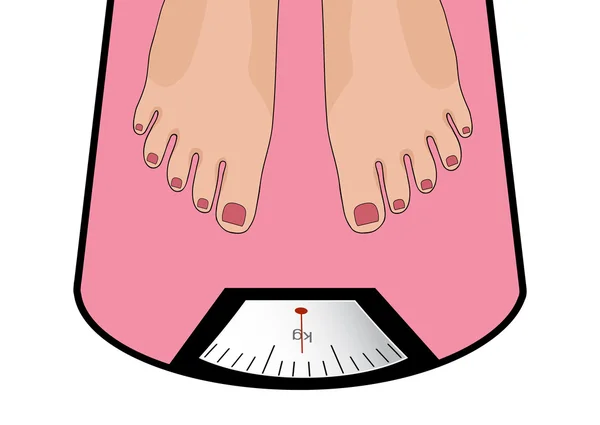Gordo homem ou mulher em pé na balança de peso com peso pesado, vetor — Vetor de Stock