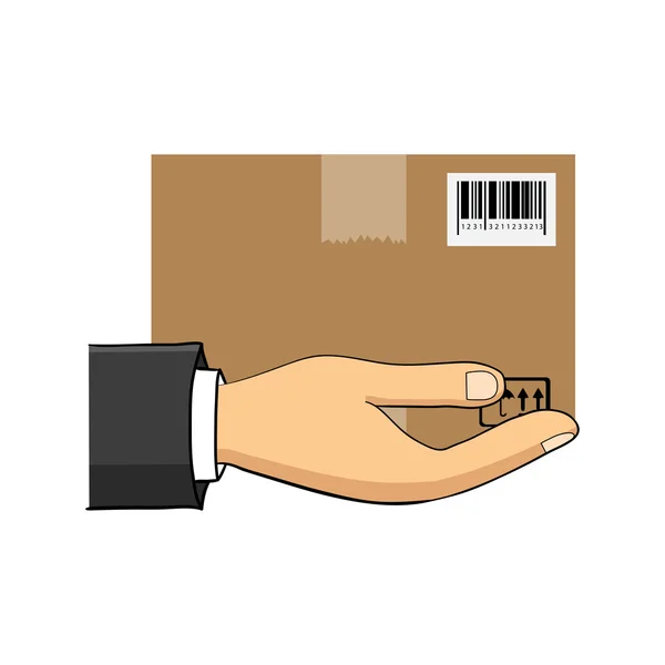 La mano che tiene il pacco. Concetto di consegna. Illustrazione vettoriale — Vettoriale Stock