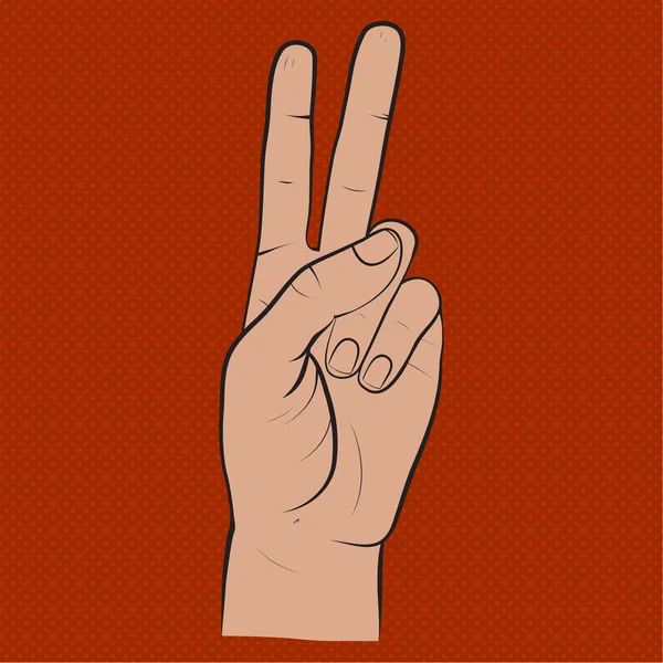 Tangan manusia, dua jari, jari menunjukkan simbol perdamaian, vic - Stok Vektor