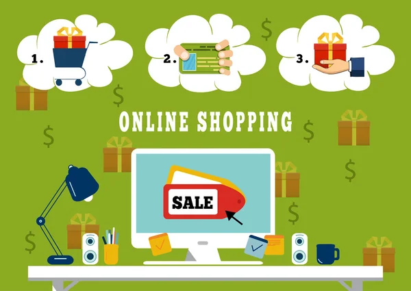 Mobil Pazarlama ve online alışveriş kavramı vektör — Stok Vektör