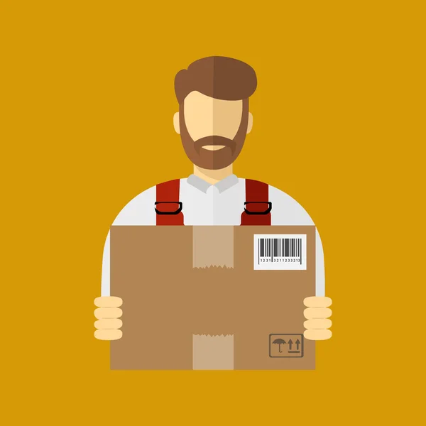 Isometric man, delivery concept. Man and parcel, isolated design — Stock Vector