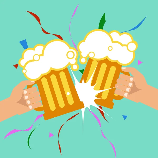 Října pivní Festival. Dvě ruce držící džbánky na pivo. Vektorové ilustrace — Stockový vektor