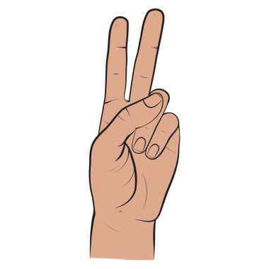 İnsan eli, iki parmak, parmak bir barış sembolünü gösterirken