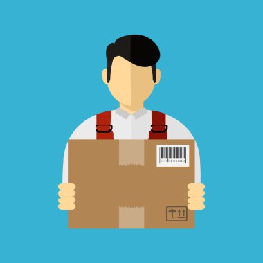 İzometrik adam, teslimat kavramı. Adam ve parsel, izole tasarım