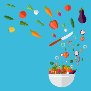Taze sebze salatası yemek. Düz stil. Vektör illustra