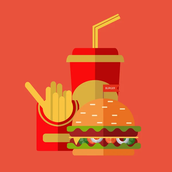 Set de desene animate colorate icoane fast-food. Vector izolat . — Vector de stoc