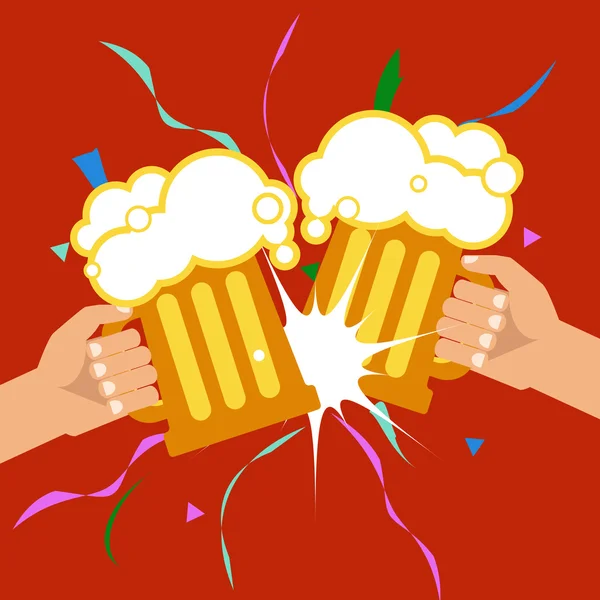 Října pivní Festival. Dvě ruce držící džbánky na pivo. Vektorové ilustrace — Stockový vektor