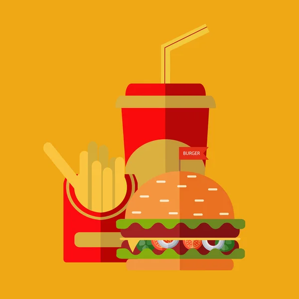 Set de desene animate colorate icoane fast-food. Vector izolat . — Vector de stoc