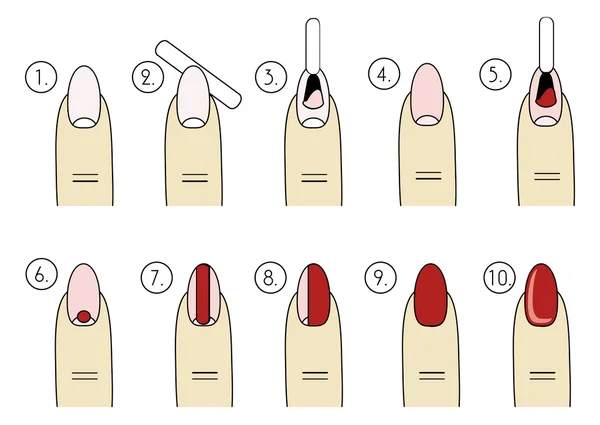 矢量设计，如何正确地做指甲。修指甲的步骤 — 图库矢量图片