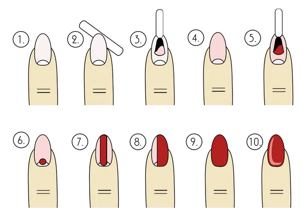 Design de vetor, como fazer uma manicura corretamente. Passos de manicure — Vetor de Stock