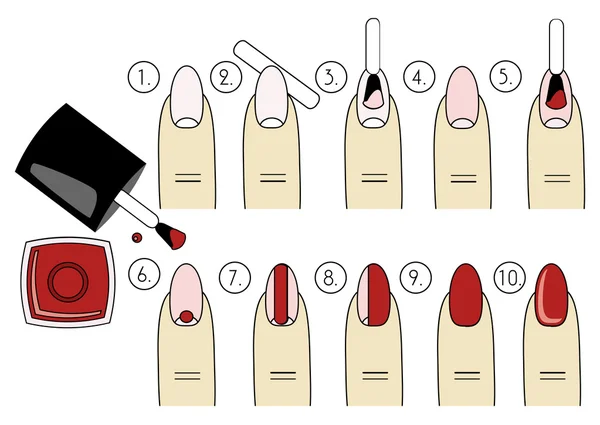 Design vettoriale, come fare una manicure correttamente. Passi di manicure — Vettoriale Stock