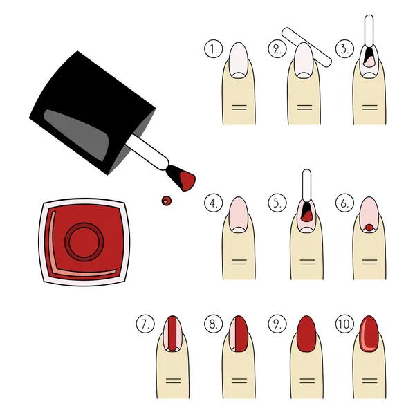 El diseño vectorial, cómo hacer la manicura correctamente. Los pasos de la manicura — Vector de stock