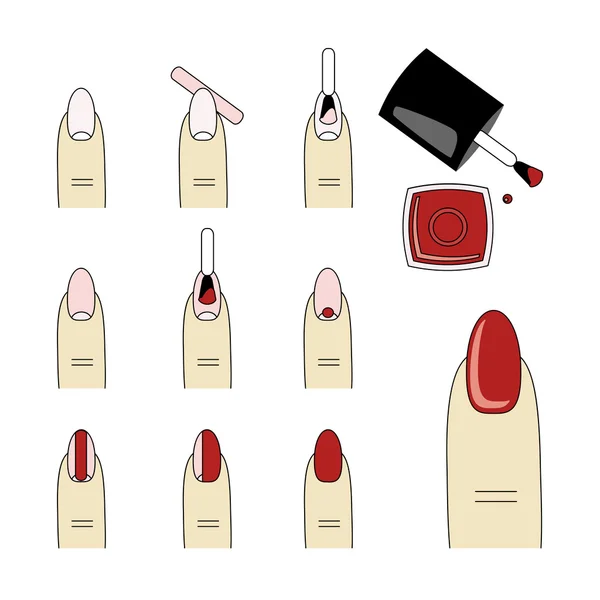 Design de vetor, como fazer uma manicura corretamente. Passos de manicure —  Vetores de Stock