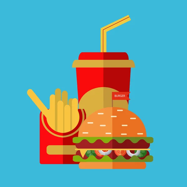 Set de desene animate colorate icoane fast-food. Vector izolat . — Vector de stoc