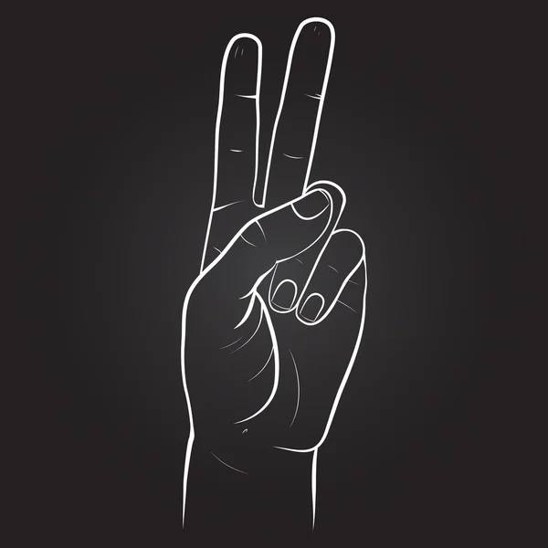 Tangan manusia, dua jari, jari menunjukkan simbol perdamaian - Stok Vektor