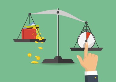 Vektör çizim. Para ve zaman ölçeği dengede. İş