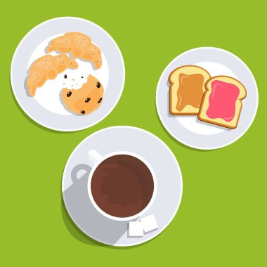 Vektör. Günaydın kavramı masaya Servis Kahvaltı. 