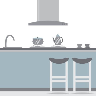 Mutfak mobilya ve uzun gölgeler. Düz çizgi film stil vektör