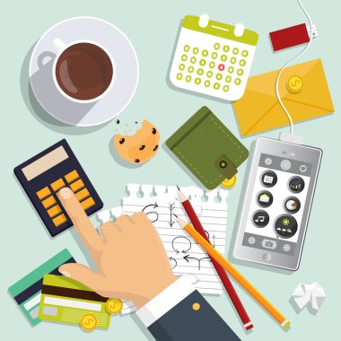 Vektör düz tasarımı. İşlem ve iş yeri kavramı.