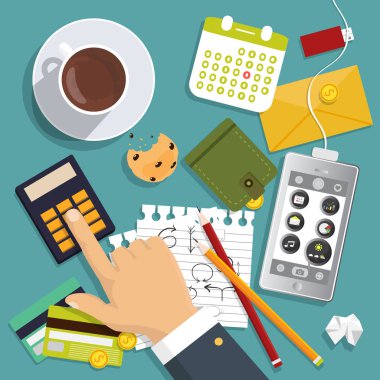 Vektör düz tasarımı. İşlem ve iş yeri kavramı.