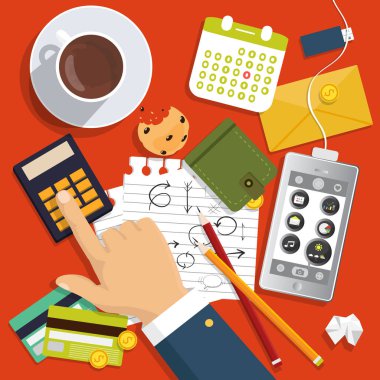 Vektör düz tasarımı. İşlem ve iş yeri kavramı.