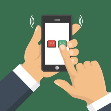 El, parmak basarak düğmeleri Hayır ve Evet. Vektör çizim. 