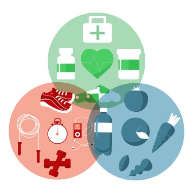 Sağlıklı yaşam tarzı simgeleri, arka plan, illüstrasyon vektör. Spor 