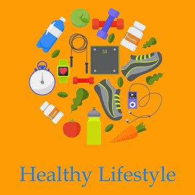 Sağlıklı, spor, fitness, yaşam tarzı tasarım, vektör çizim 