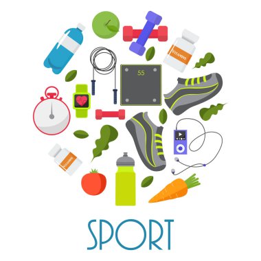 Sağlıklı, spor, fitness, yaşam tarzı tasarım, vektör çizim 