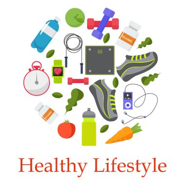 Sağlıklı, spor, fitness, yaşam tarzı tasarım, vektör çizim 