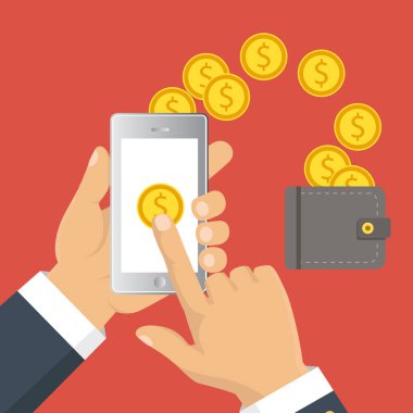 Vektör düz çizim. Düz çizgi film tarzı. Para gönder