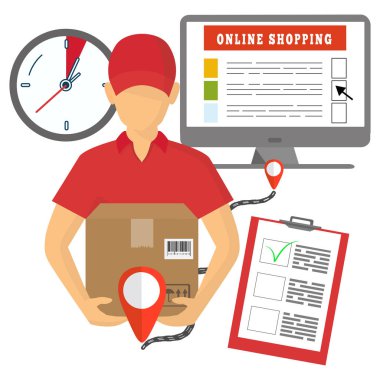 Dağıtım, pazarlama ve online alışveriş telefon vektör kavramı