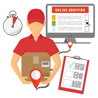 Dağıtım, pazarlama ve online alışveriş telefon vektör kavramı