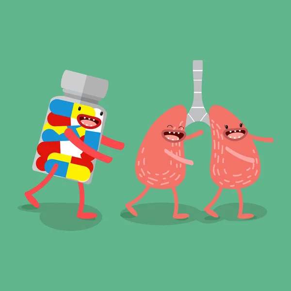 Vector. Dibujos animados órganos humanos, que se ejecuta la medicina . — Archivo Imágenes Vectoriales