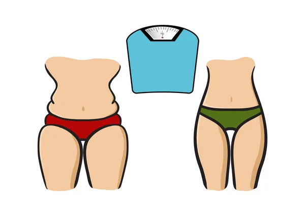 Tangan vektor ditarik. Konsep slimming penurunan berat badan simbol - Stok Vektor