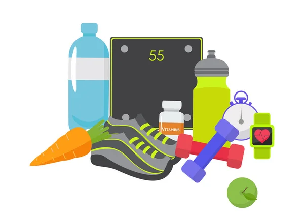 Sağlıklı, spor, fitness, yaşam tarzı tasarım, vektör çizim 