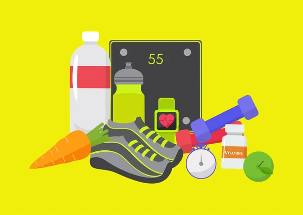 Sağlıklı, spor, fitness, yaşam tarzı tasarım, vektör çizim 