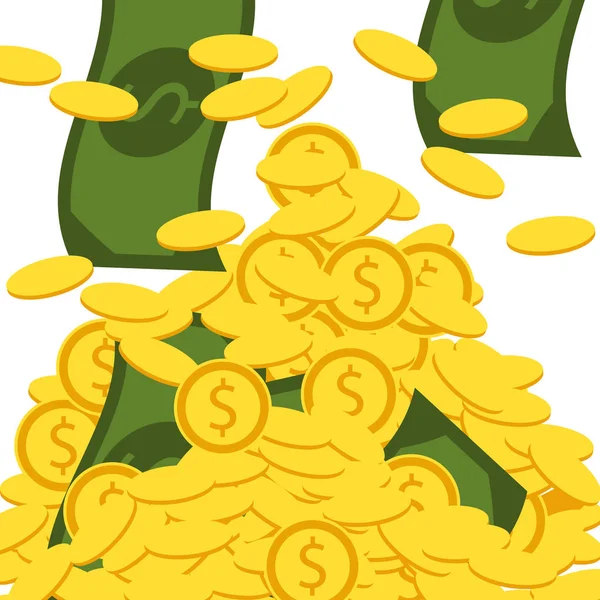 Πτώση χρυσά κέρματα και τα χαρτονομίσματα. Εικονογράφηση διάνυσμα χρήματα. — Διανυσματικό Αρχείο